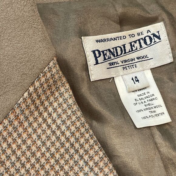 ~ Pendleton 14p Blazer Jacket Women Virgin Wool Houndstooth Notch Collar Petite - Picture 2 of 12